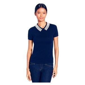 Kate Spade Short Sleeve Pearl Collar  Aiden Navy Sweater